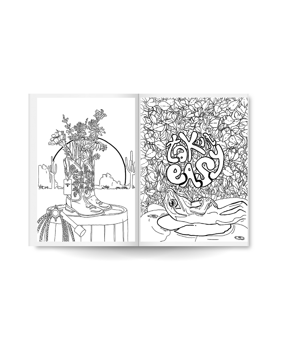 Thumbnail: Adult coloring book pages: floral boots and relaxing scene
