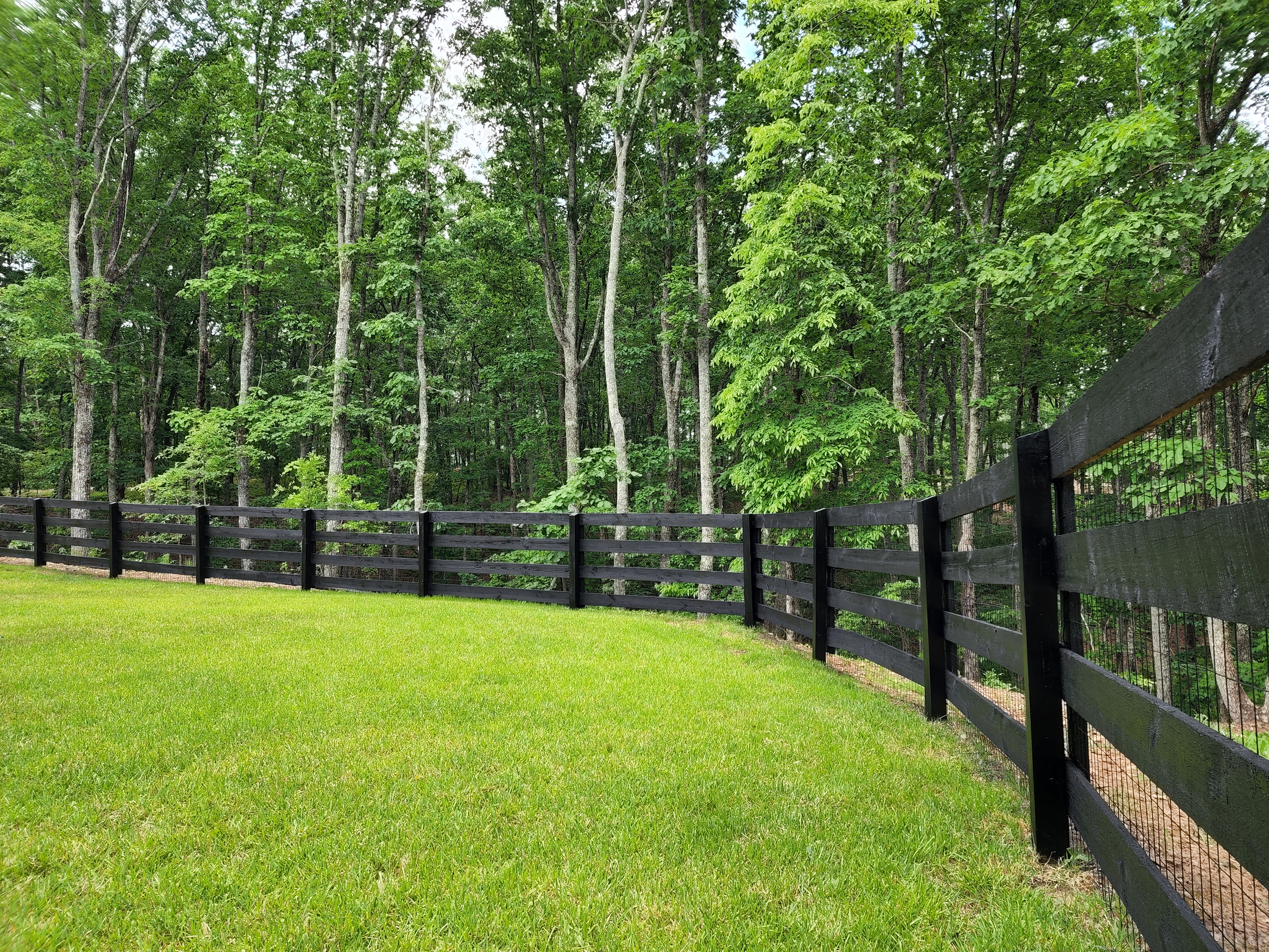 Black four rail fence with wire in Ball Ground Georgia
