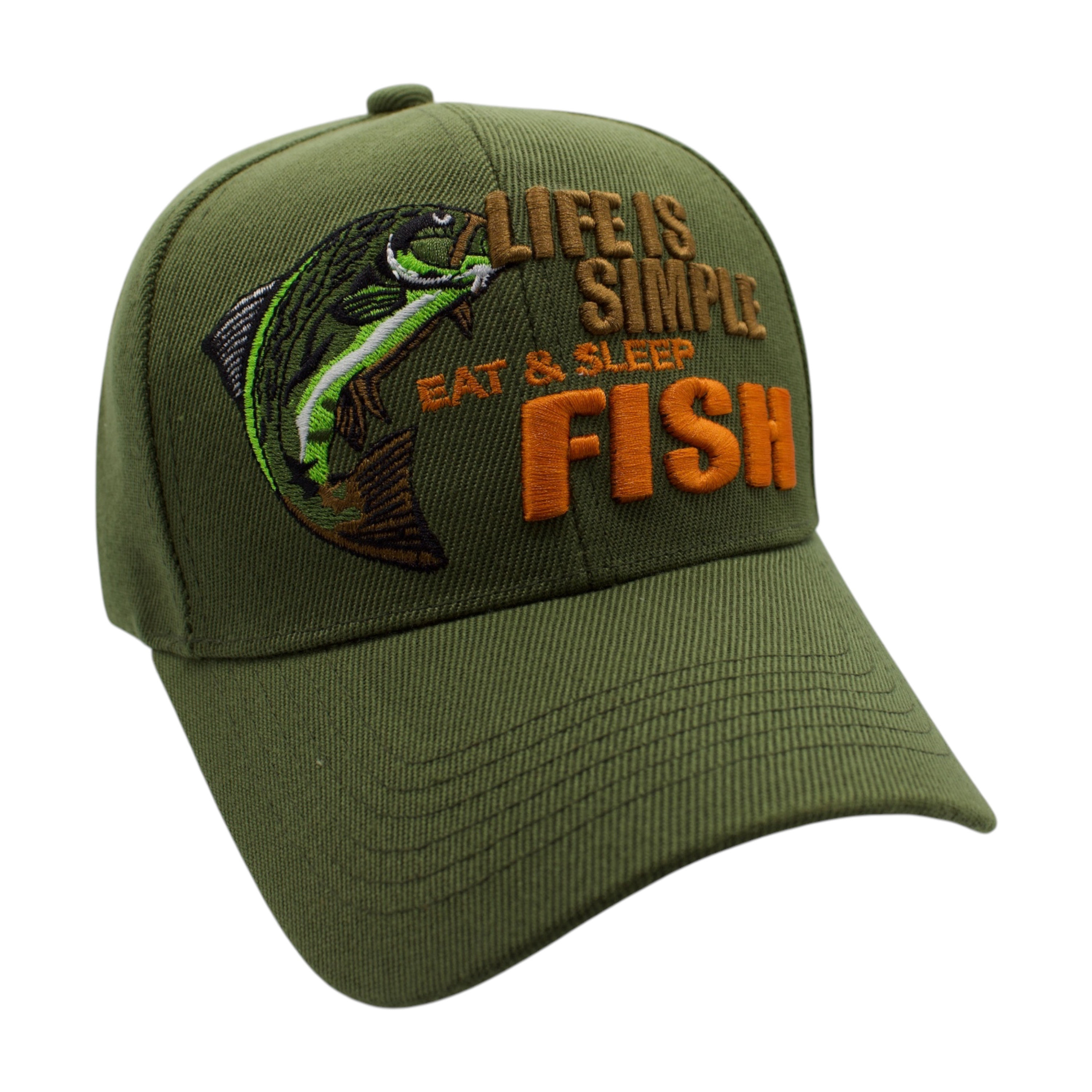 Life is Simple Eat and Sleep Fish Cap - Olive Green