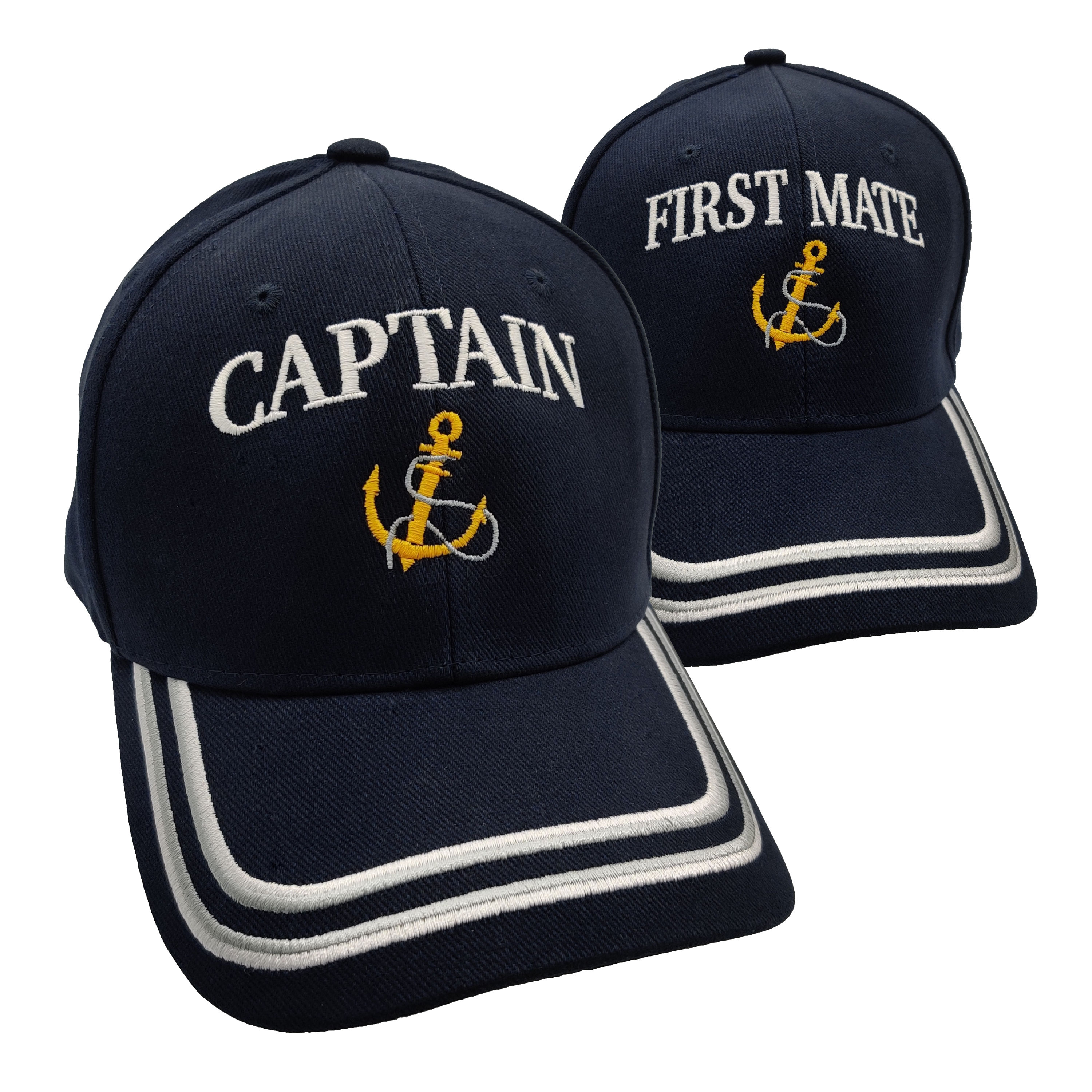 Captain and First Mate Anchor w/ WG Stripes Caps - Navy Blue (Set)