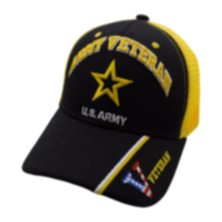 Army Veteran Logo w/ V Trucker Hat - Black/Gold