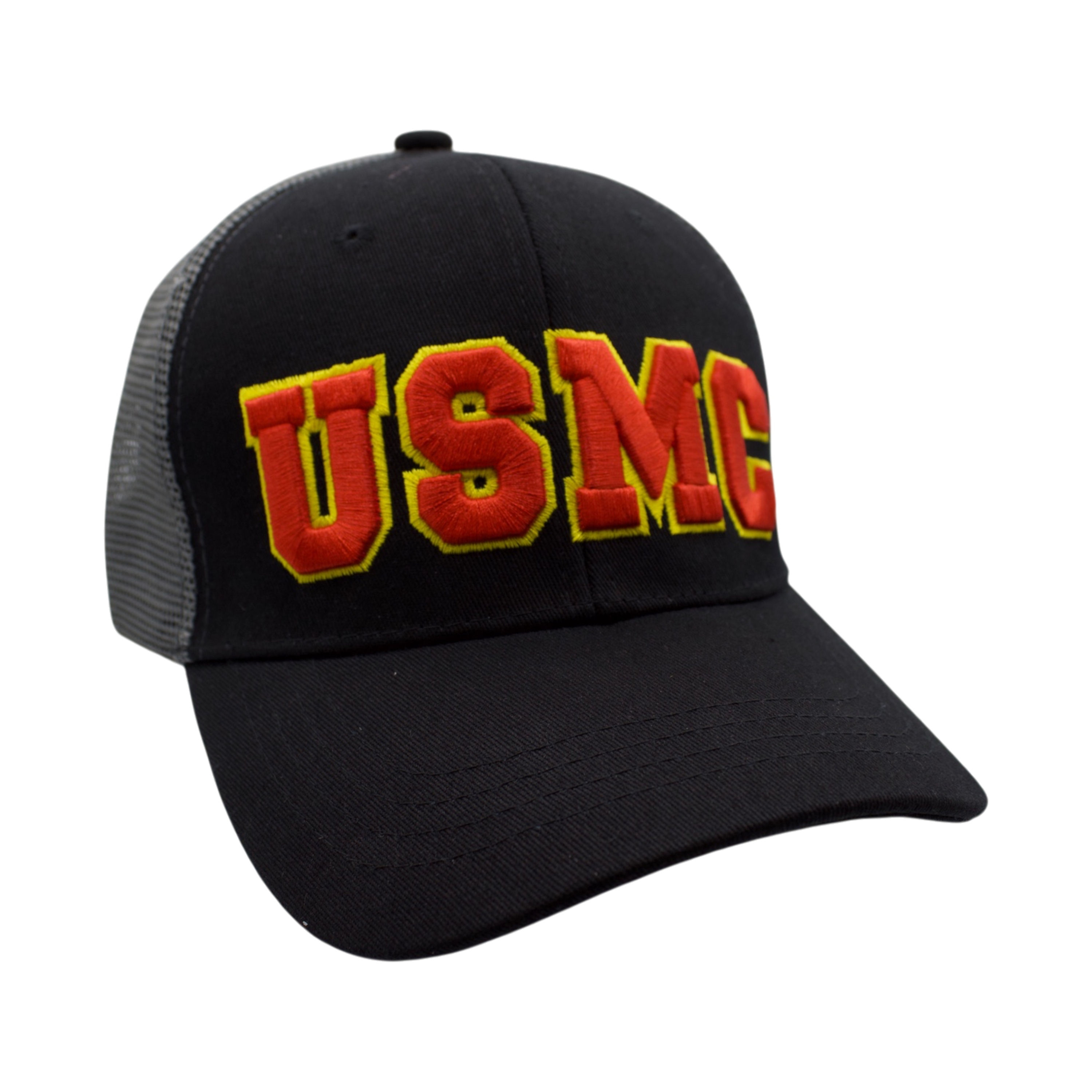 USMC Block Letter Trucker Hat - Black/Dark Gray