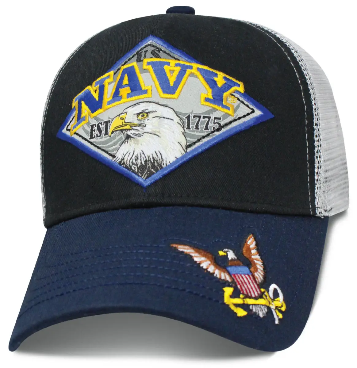 U.S. Navy Diamond Eagle Trucker Hat - Black/White