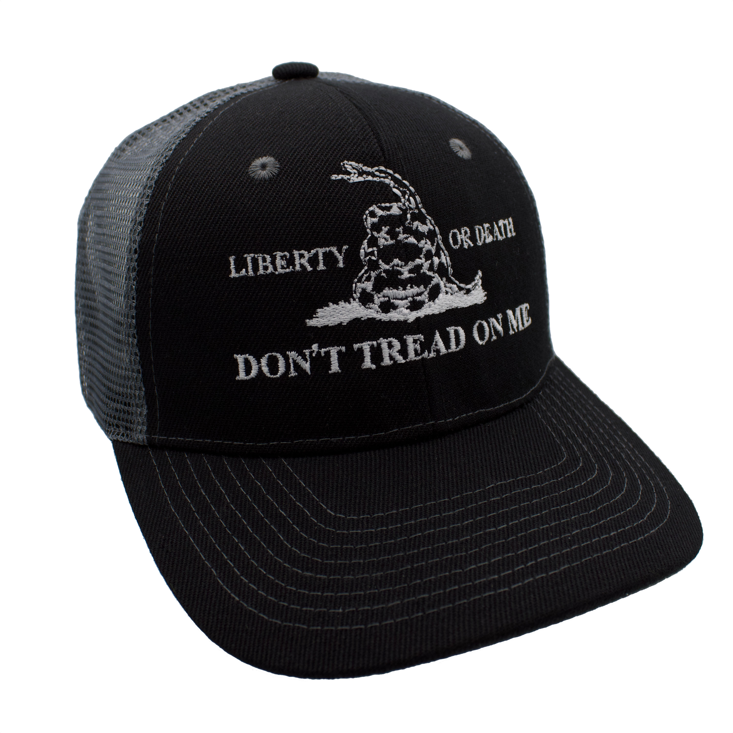 Don't Tread On Me Liberty or Death Trucker Hat - Black/Dark Gray