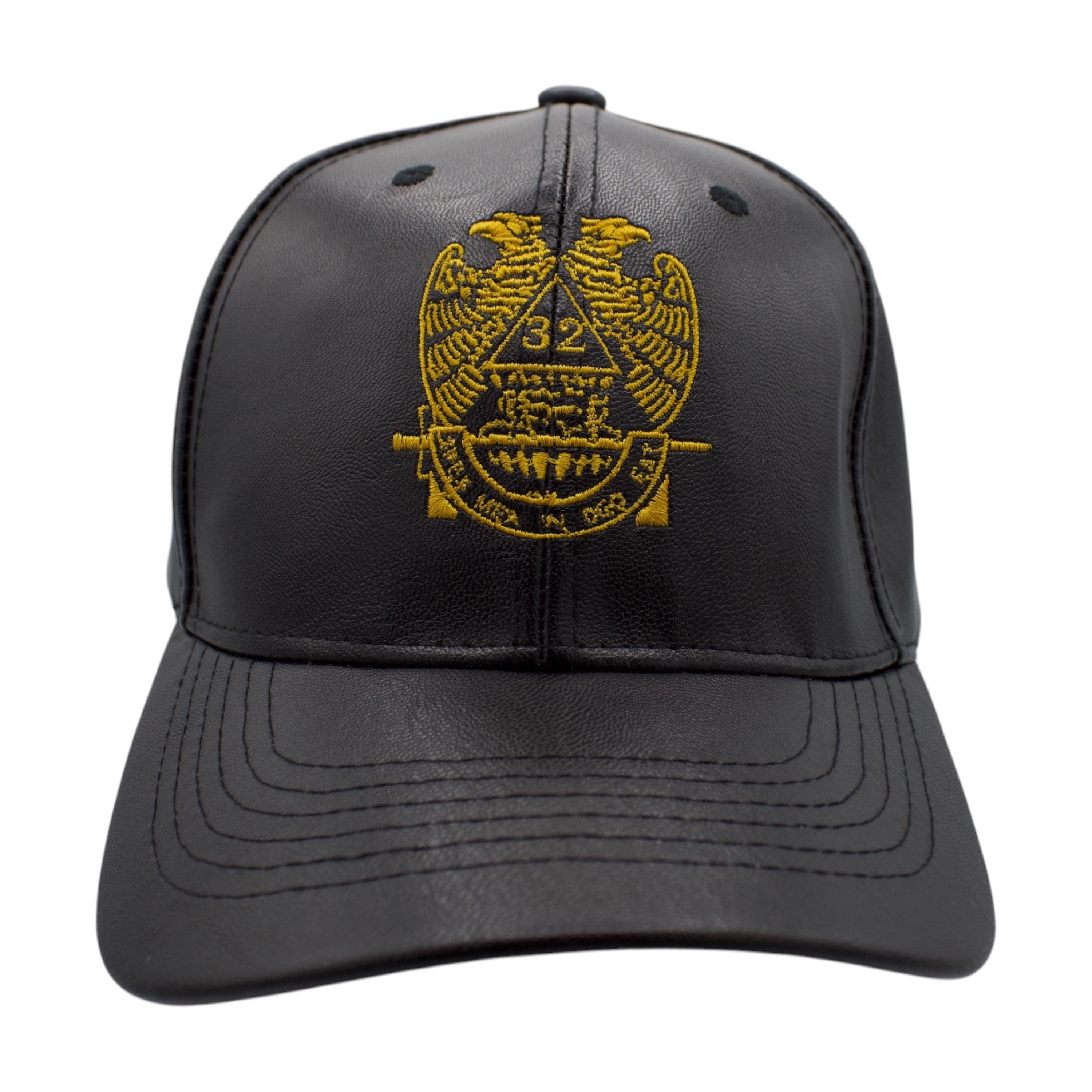 32nd Degree Mason Wings Down PU Leather Cap - Black