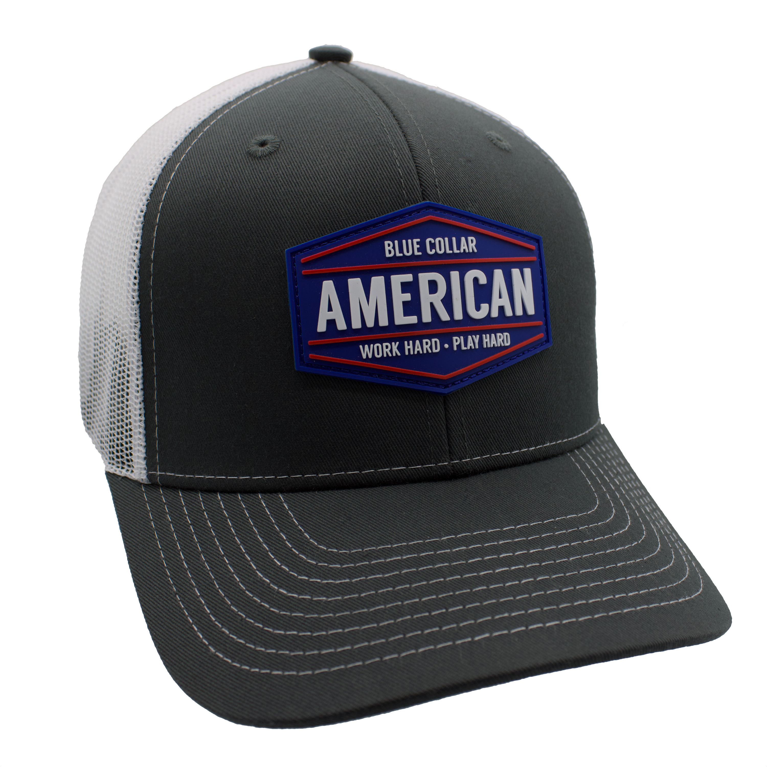 Blue Collar American Rubber Patch Trucker Hat - Dark Gray/White