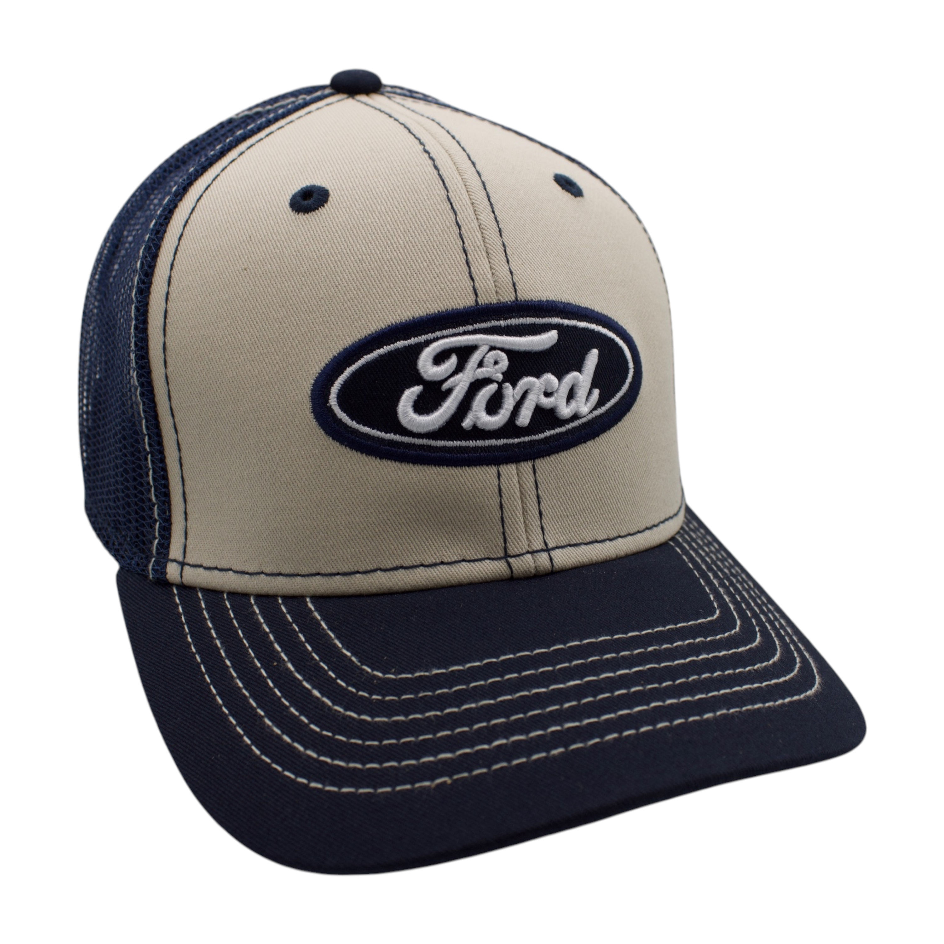 Ford Oval Logo Trucker Hat - Tan/Navy Blue