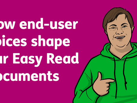 The blog title with an illustration of a young adult man with a learning disability pointing to himself.