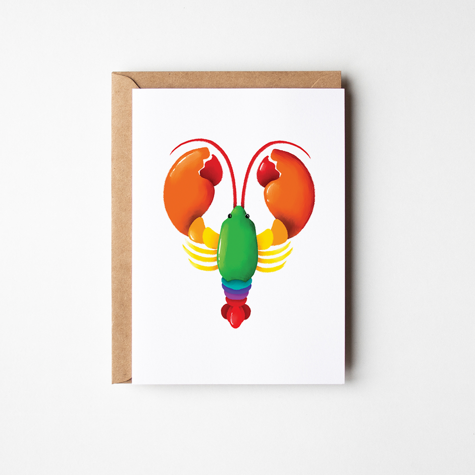 Rainbow lobster greeting card