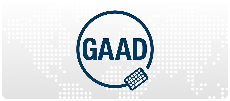 GAAD logo. Background features a dotted world map pattern on a light grey backdrop.