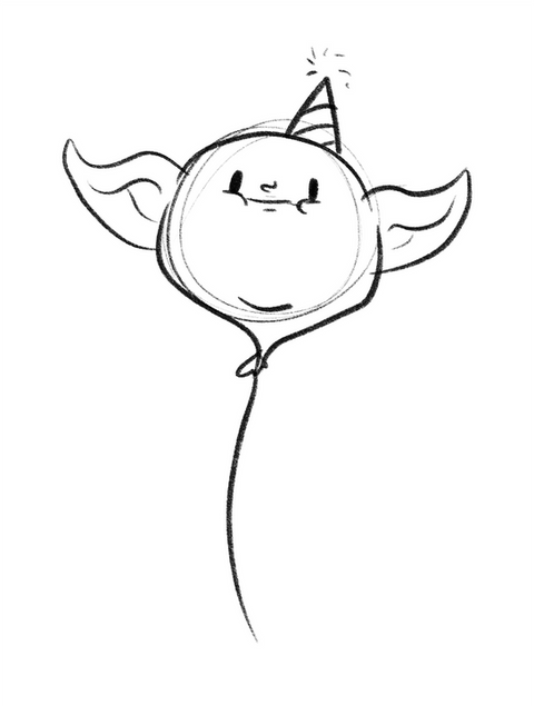 Cartoon balloon with big ears and party hat