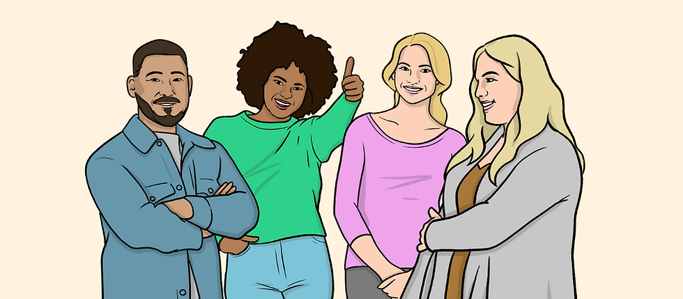 Illustration of a group of people in casual clothes.