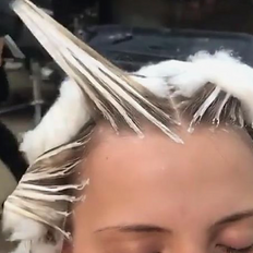 wet hair showing a balayage method