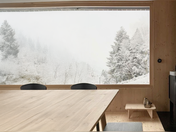 Fenêtre donnant sur un paysage d'hiver