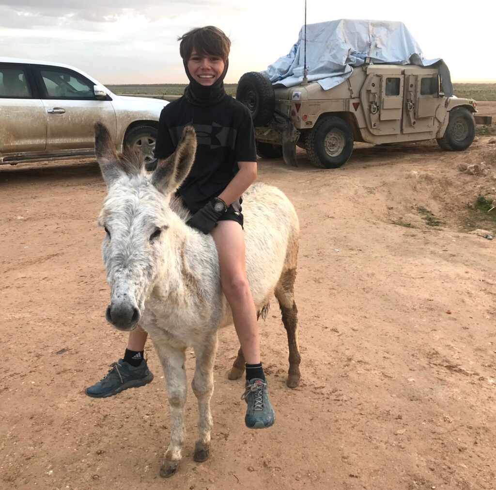 Snowflake gives Pete a ride.