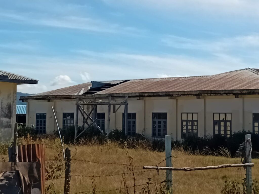 Bomb hole in the hospital roof.