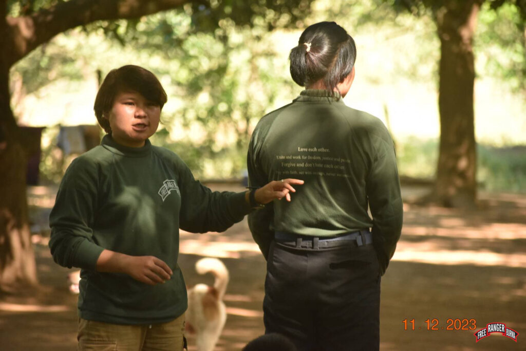 Karenni Ranger teaches GLC attendees the FBR motto during a GLC in Sa Lae Line Village, Karenni State, Burma. 