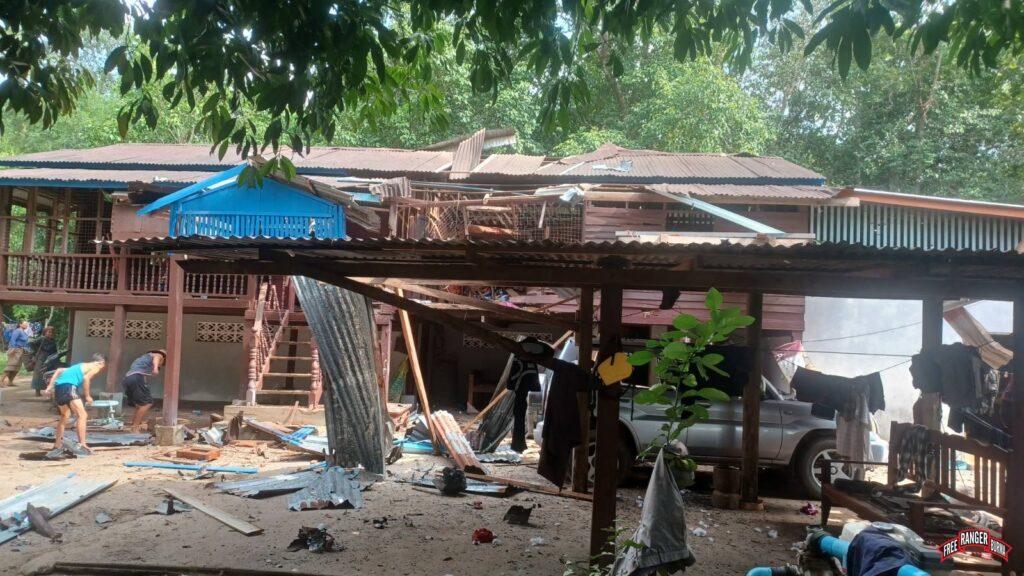 Home destroyed by Burma Army mortar in Noh Ta Kaw (“Kya Inn Kone” in Burmese) Village in Kawtari Township, 27 May 2023.