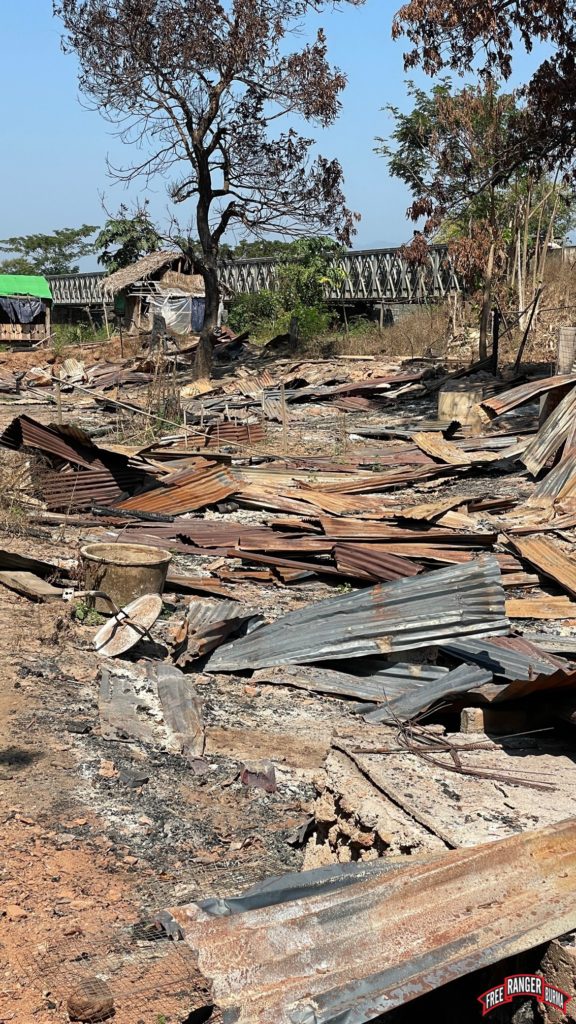 Buildings destroyed by Burma Army airstrikes. 