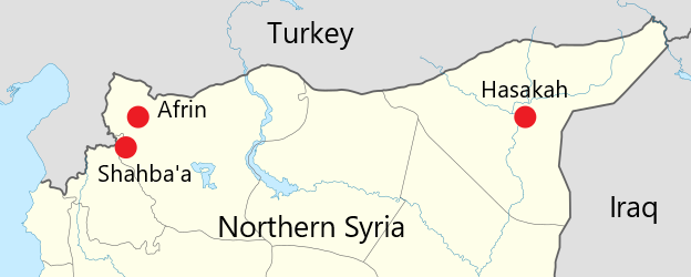 A direct trip from Afrin to Shahba'a and then to Hasakah is over 300 miles, but most of these families would have had to avoid danger along the way, lengthening their travel.