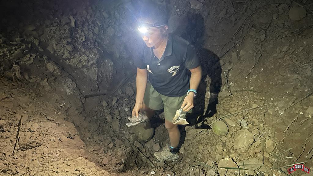Shrapnel in bomb crater at the church. 