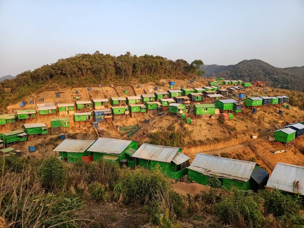 Bamboo and tarp homes at IDP camp in Bungkhua, Chin State.