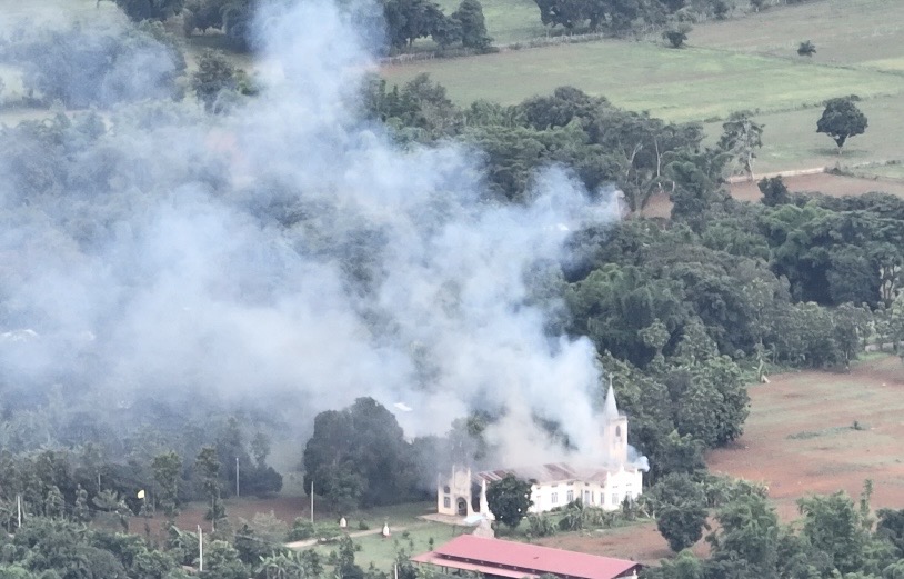 Church in Karenni State, burning after an airstrike. 