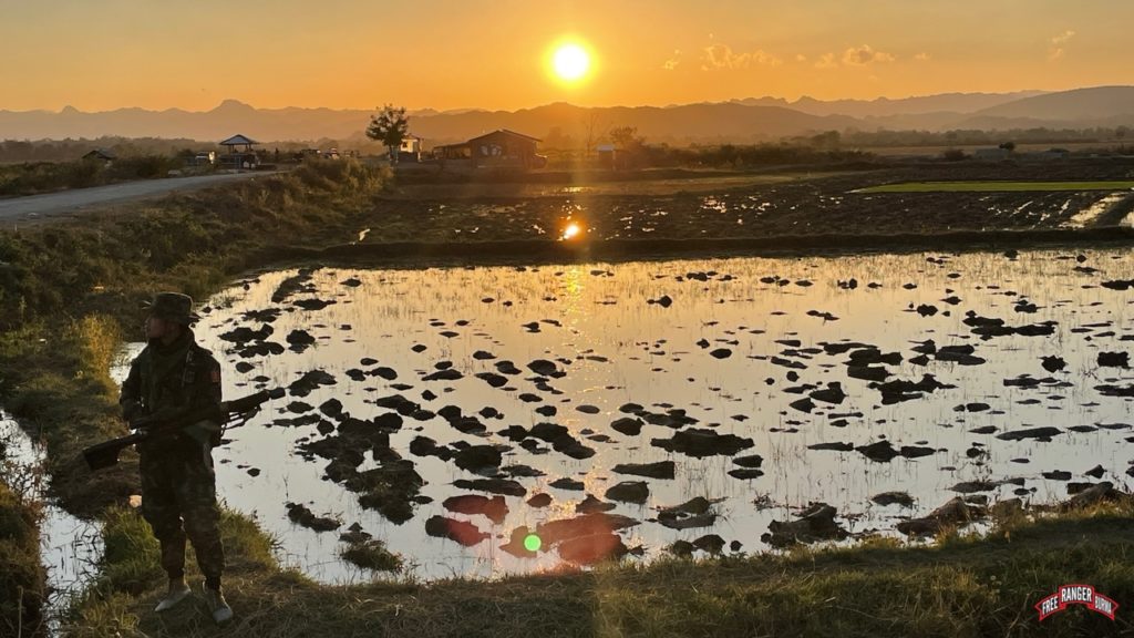 Karenni solider defends his home on the front line outside of Loikaw.