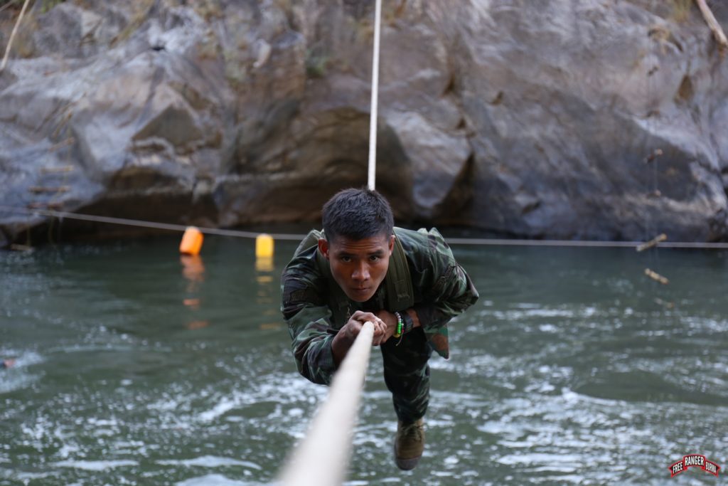 Practicing rope bridge crossing