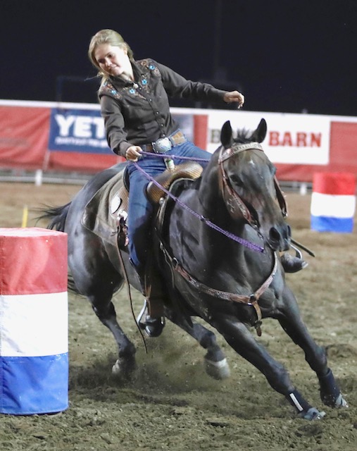 Sahale barrel races in Cody, Wyoming.