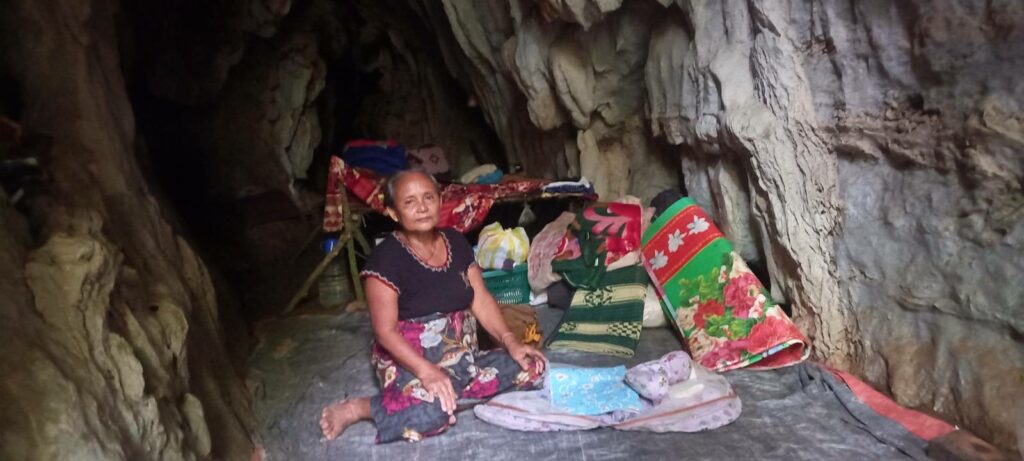 IDP finding shelter in a cave.