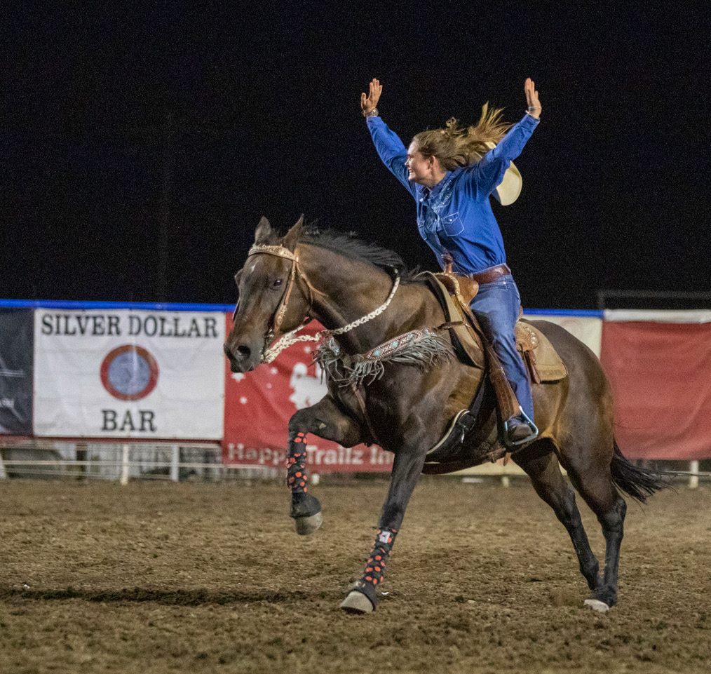 Sahale crosses finish line in Cody, WY rodeo