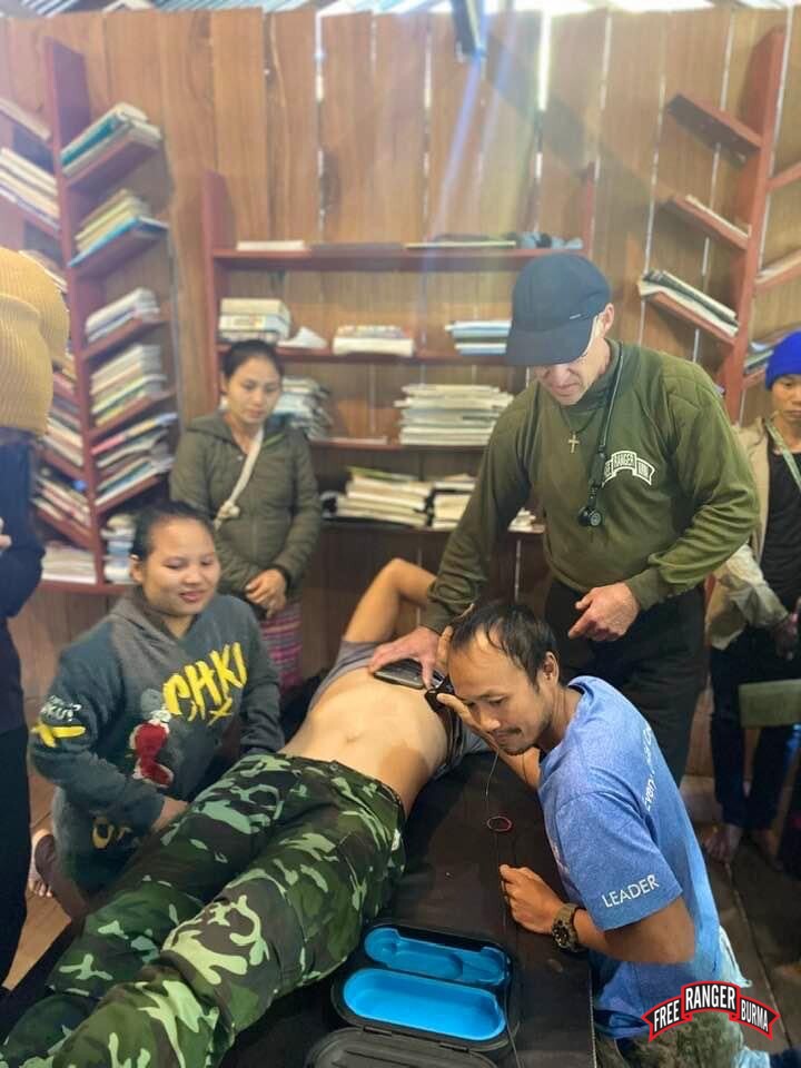 Silverhorn treating a patient at FBR's Jungle School of Medicine.