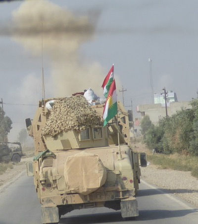 One of the ISIS Road side bombs (IED) detonates as we advance to Faizalia.