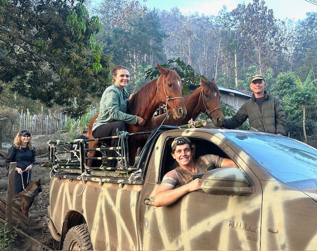 Our journey to save the two horses began by loading them onto the back of the truck