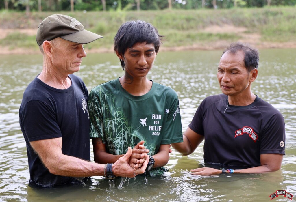 Jack being baptized.