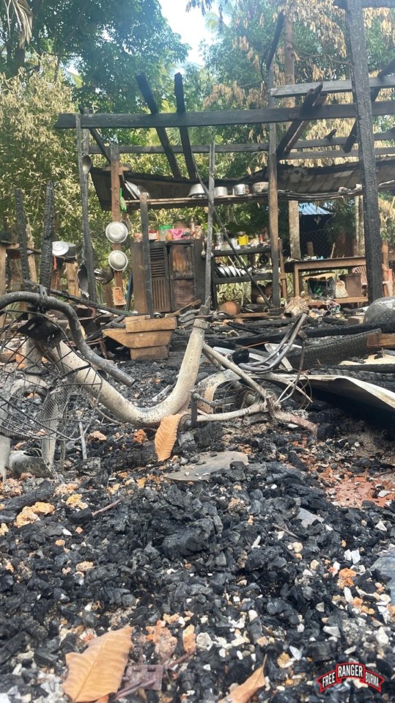 Home set on fire 1 May 2022 by Jets strafing in Lay Kay.