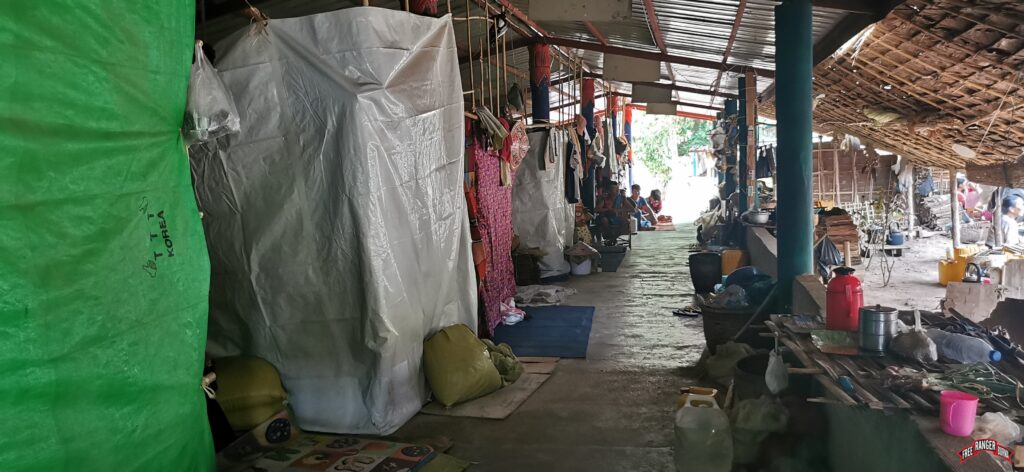 IDP living area inside a temple multi-purpose area.