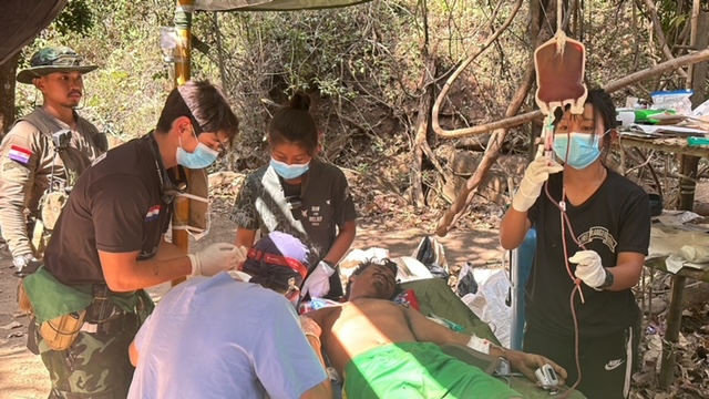 Ranger donates his blood to wounded Burma Army soldier.