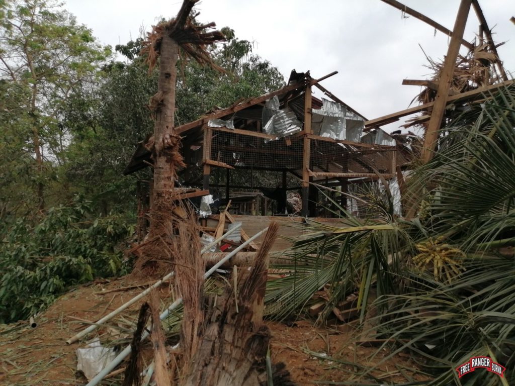 House damaged by dropped bomb in Day Bu Noh on March 27, 2022.