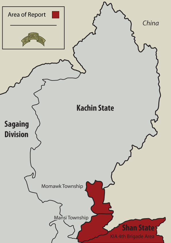 Map showing area of report in Kachin and Shan States, Burma