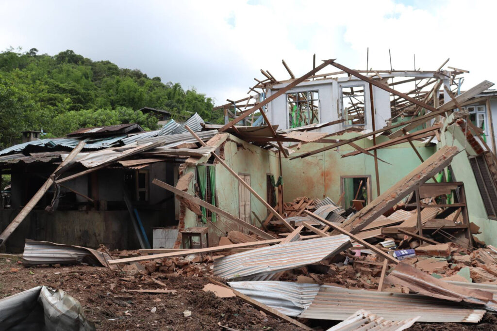 Destruction from Burma Army fighter jet on 22 July 2023.