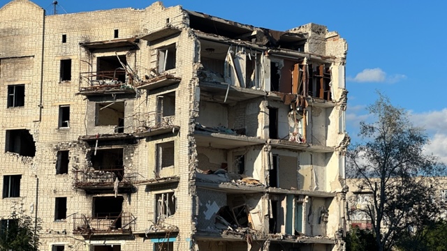 Destroyed buildings outside Kramatorsk.