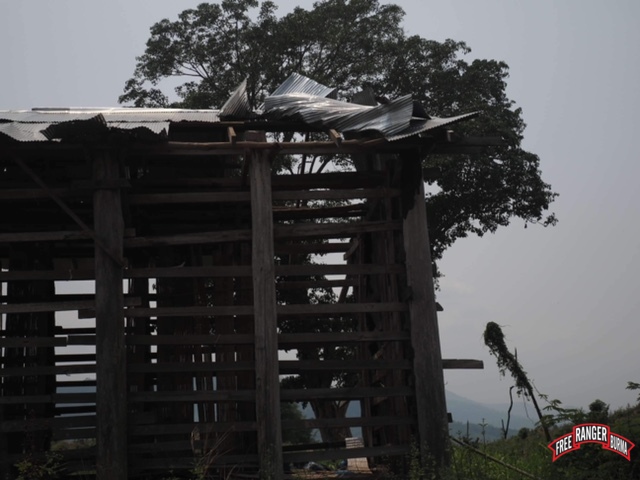 House destroyed by a bomb dropped by a Burma Army jet