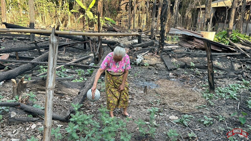 Grandmother watering her plants.