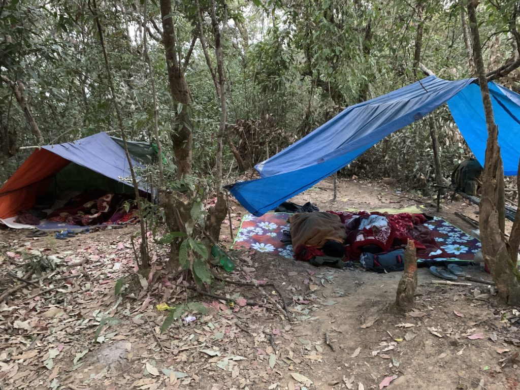 Sleeping conditions in the jungle, where villagers are forced to flee.