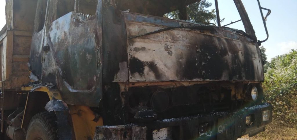 Burma Army truck destroyed by resistance forces.