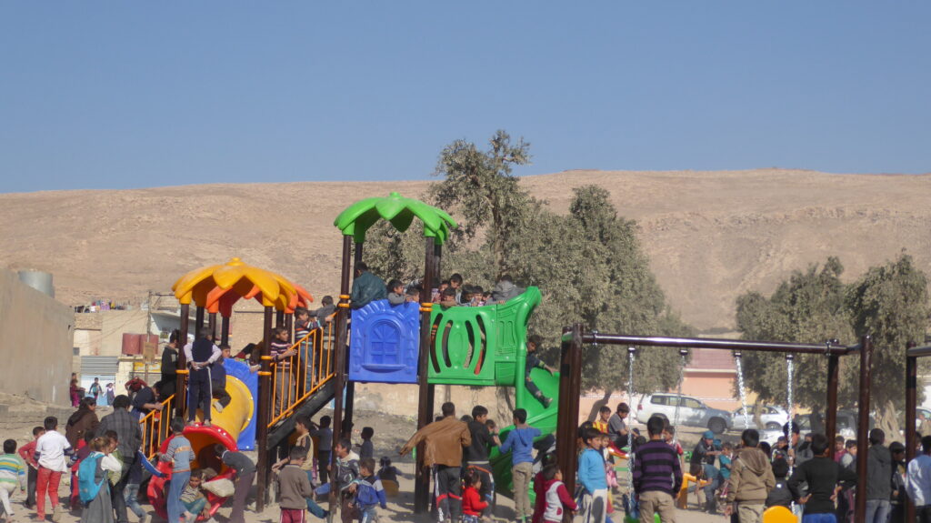 Playground dedicated to the family that was killed in the airstrike, Iraq.