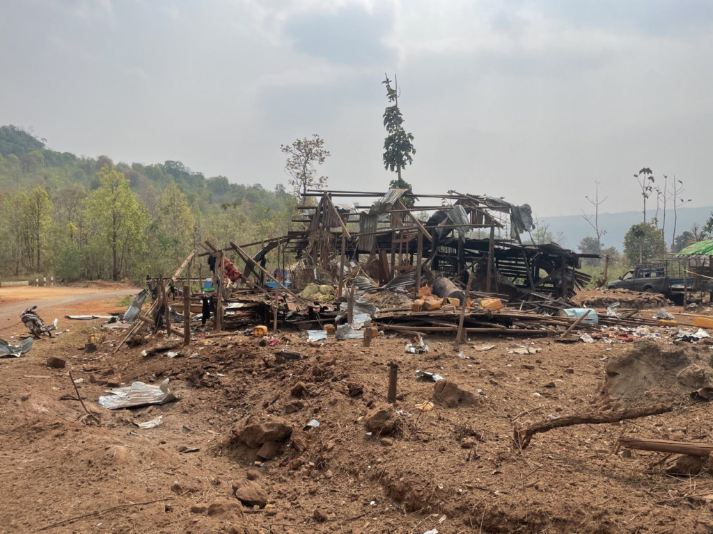This home was destroyed by the bombs dropped from a Burma Army attack plane.