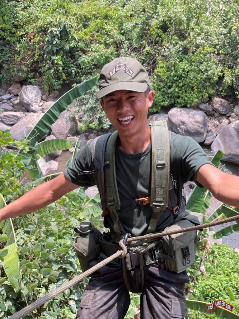 Hsi Hsi learning to rappel at Ranger training.